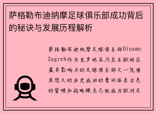 萨格勒布迪纳摩足球俱乐部成功背后的秘诀与发展历程解析