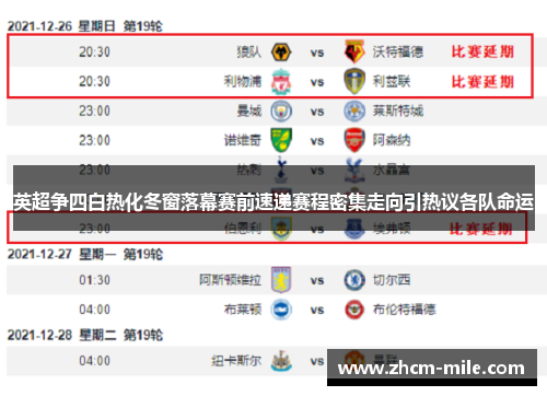 英超争四白热化冬窗落幕赛前速递赛程密集走向引热议各队命运
