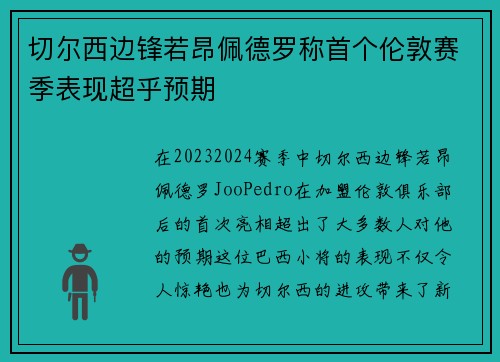 切尔西边锋若昂佩德罗称首个伦敦赛季表现超乎预期 切尔西边锋若昂佩德罗称首个伦敦赛季表现超乎预期