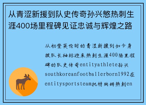 从青涩新援到队史传奇孙兴慜热刺生涯400场里程碑见证忠诚与辉煌之路 ⚽🔥 从青涩新援到队史传奇孙兴慜热刺生涯400场里程碑见证忠诚与辉煌之路 ⚽🔥